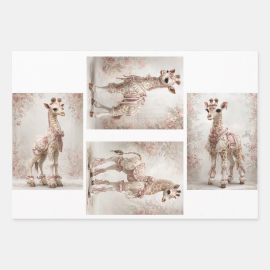 Decoupage Whimsical Giraffe Pink Scrapbooking Geschenkpapier Set (Vorderseite)