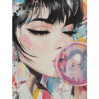 Decoupage Whimsical Girl & Ihre Blase Gum Erinneru Seidenpapier