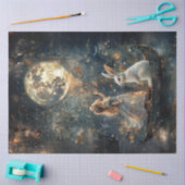 Decoupage Whimsical Girl Rabbit Moon Night Scene Seidenpapier (Basteln)