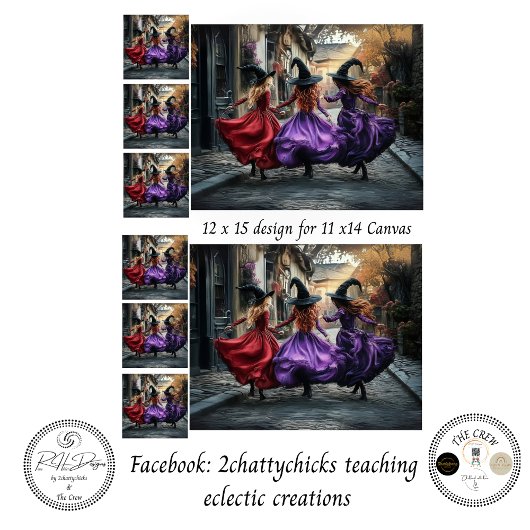 Découpage-Whimsical-Halloween-Hexen auf 11x14 Lein Seidenpapier