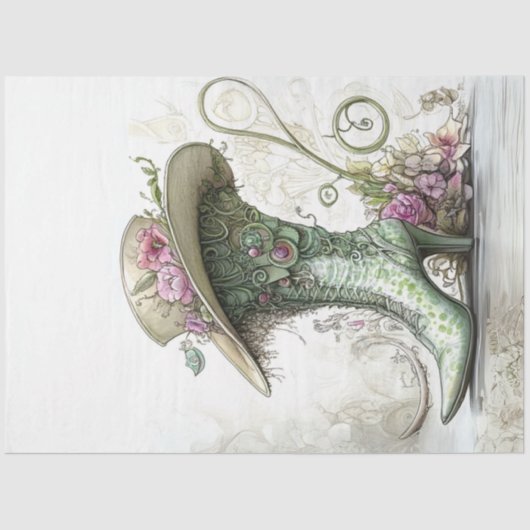 Decoupage Whimsical High Heel Boot Vintag Hat Seidenpapier (Vorderseite)