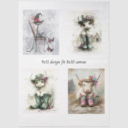 Decoupage Whimsical Highland Calves and Cats Seidenpapier (Vorderseite)