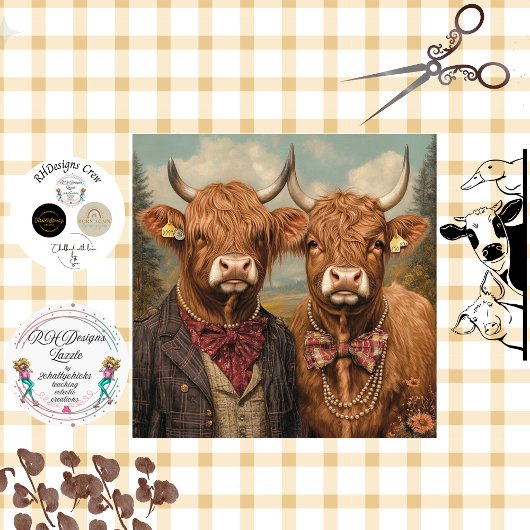 Decoupage Whimsical Highland Cow Couple Seidenpapier