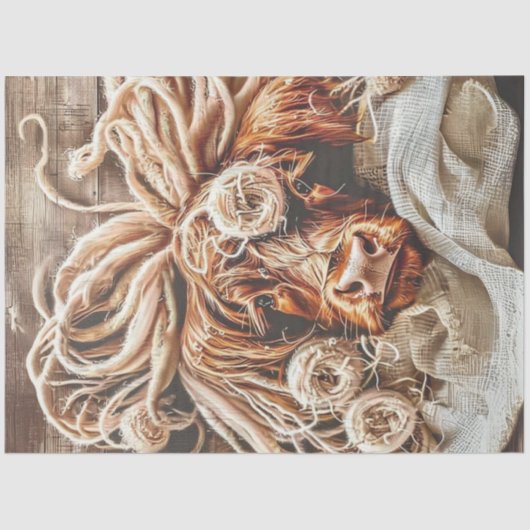 Decoupage Whimsical Highland Kuh Dreadlocks Strahl Seidenpapier (Vorderseite)