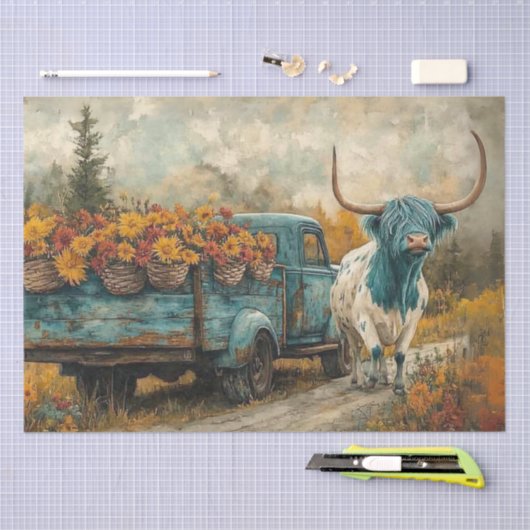 Decoupage Whimsical Highland Longhorn & Blume Seidenpapier (Handwerk)