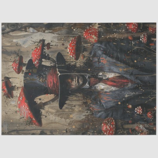 Decoupage Whimsical Image Man Anzug Mushrooms Seidenpapier (Vorderseite)