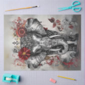 Decoupage Whimsical Intricate Elephant Red Black Seidenpapier (Basteln)