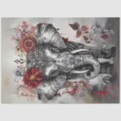 Decoupage Whimsical Intricate Elephant Red Black Seidenpapier (Vorderseite)