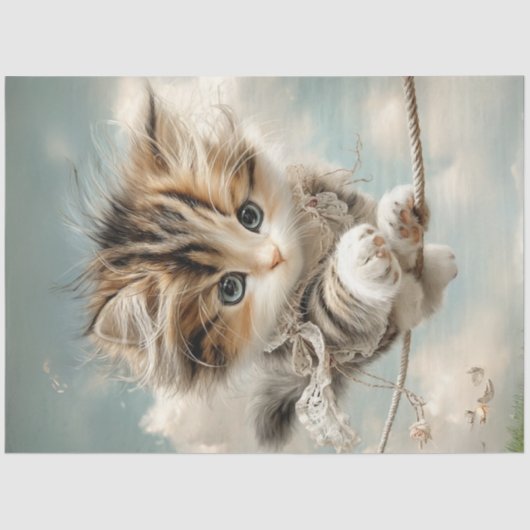 Decoupage Whimsical Kitten Balancing on High Wire Seidenpapier (Vorderseite)