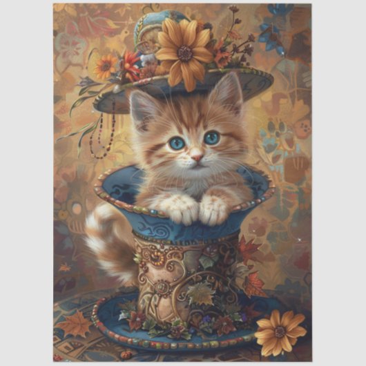 Decoupage Whimsical Kitten Ornate Teacup Seidenpapier (Vorderseite)