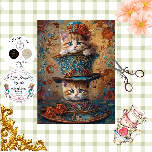 Decoupage Whimsical Kittens Herbstfest Seidenpapier