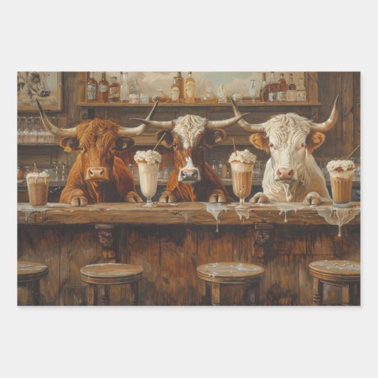 Decoupage Whimsical Kühe Saloon Bar Milk Shakes Geschenkpapier Set (Vorderseite 2)
