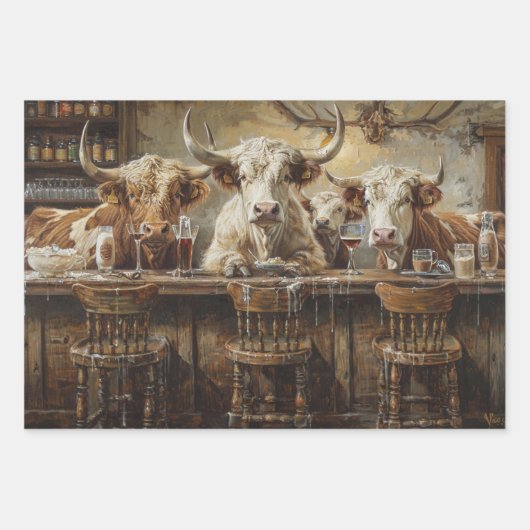 Decoupage Whimsical Kühe Saloon Bar Milk Shakes Geschenkpapier Set (Vorderseite)