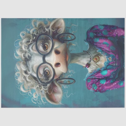 Decoupage Whimsical Lady Cow Comic Seidenpapier (Vorderseite)