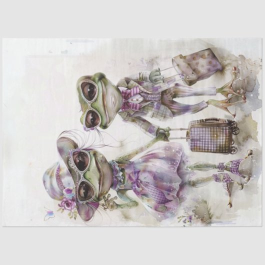 Decoupage Whimsical Lilac Frog Couple Reisen Seidenpapier (Vorderseite)