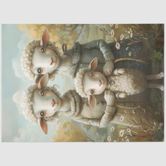 Decoupage Whimsical Mama Vater Baby Sheep Seidenpapier (Vorderseite)