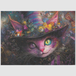 Decoupage Whimsical Multicolored Cat & Hat Seidenpapier
