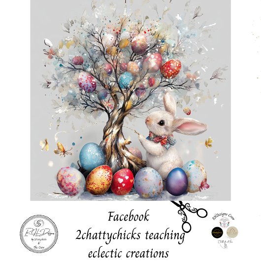 Decoupage Whimsical Oaster Bunny Egg Tree Seidenpapier