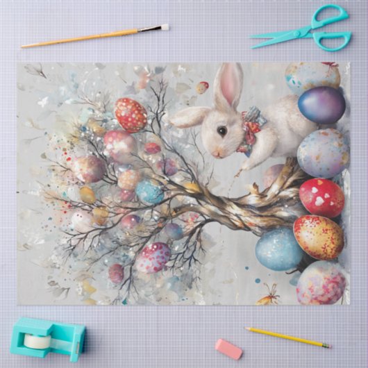 Decoupage Whimsical Oaster Bunny Egg Tree Seidenpapier (Basteln)