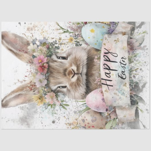 Decoupage Whimsical Osterfest Bunny Basket & Egge Seidenpapier (Vorderseite)