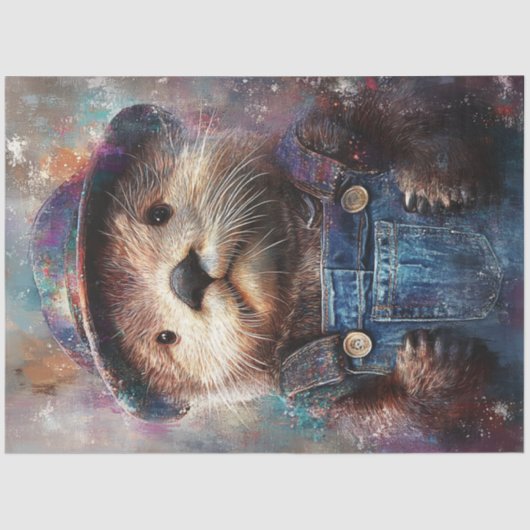 Decoupage Whimsical Painted Portrait Sea Otter Seidenpapier (Vorderseite)