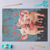 Decoupage Whimsical Painting Valentine 3 Schweine Seidenpapier (Basteln)