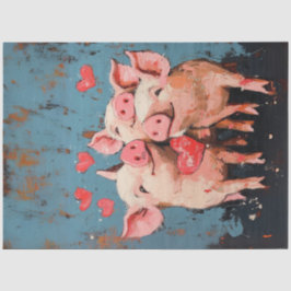 Decoupage Whimsical Painting Valentine 3 Schweine Seidenpapier