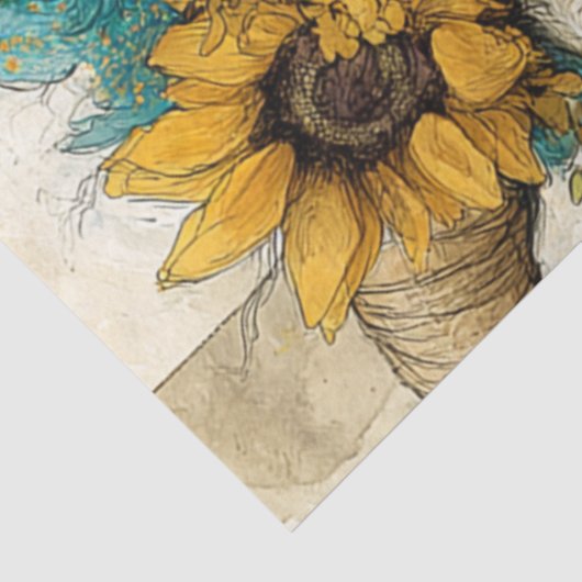 Decoupage Whimsical Patchwork Ziege Sonnenblumen Seidenpapier (Ausschnitt)