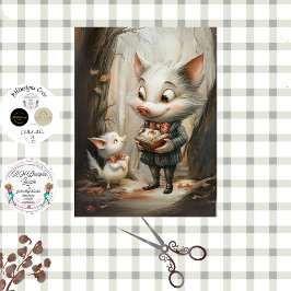 Decoupage Whimsical Pig Duo in Forest Seidenpapier