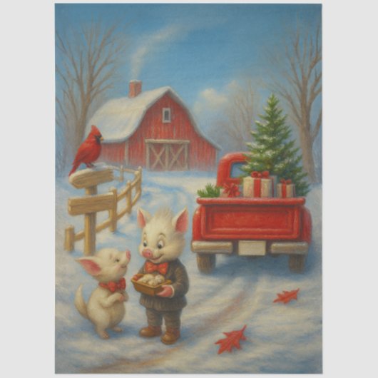 Decoupage Whimsical Piglets Christmas Presents Seidenpapier (Vorderseite)