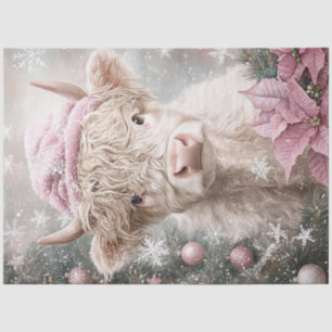 Decoupage Whimsical Pink Highland Kuh Winter Szene Seidenpapier