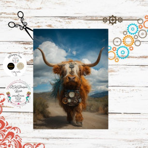 Decoupage Whimsical Red Steampunk Highland Gears Seidenpapier