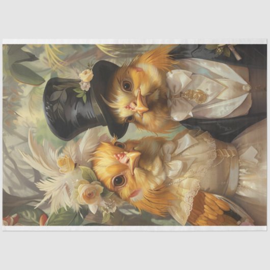 Decoupage Whimsical Rooster Huhn Coupe Verheiratet Seidenpapier (Vorderseite)