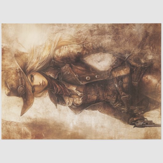 Decoupage Whimsical Sepia Cowgirl Gunslinger Seidenpapier (Vorderseite)