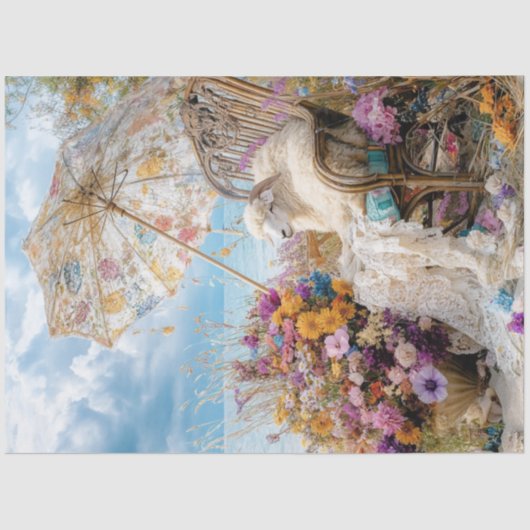 Decoupage Whimsical Sheep Beach Lounge Regenschirm Seidenpapier (Vorderseite)