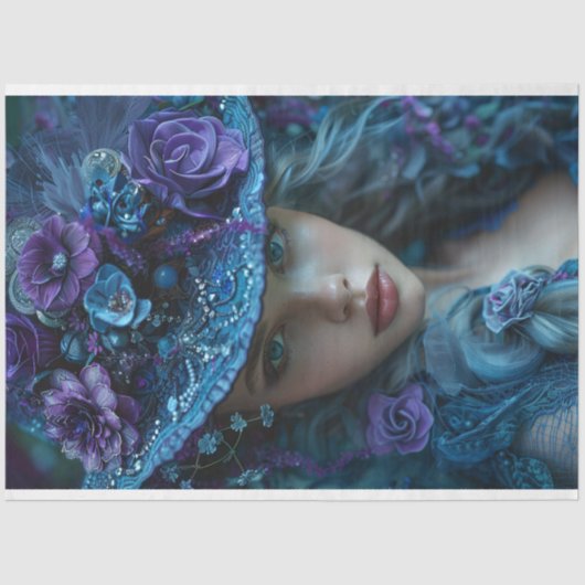 Decoupage Whimsical Southern Bell Lady Aquamarin L Seidenpapier (Vorderseite)