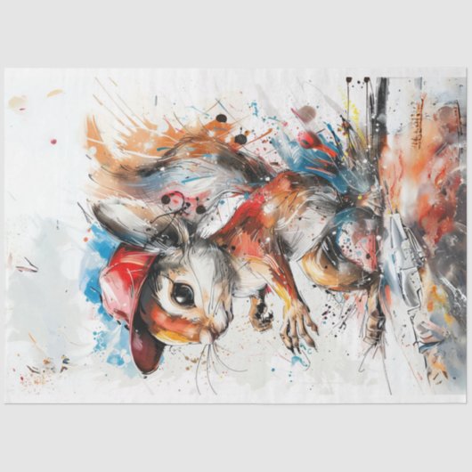 Decoupage Whimsical Splash Art Squirell Malerei Seidenpapier (Vorderseite)