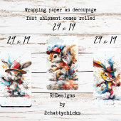Decoupage Whimsical Splash Painted Rabbit Eichhörn Geschenkpapier Set