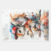 Decoupage Whimsical Splash Painted Rabbit Eichhörn Geschenkpapier Set (Vorderseite 3)