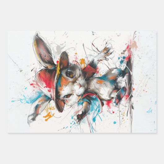 Decoupage Whimsical Splash Painted Rabbit Eichhörn Geschenkpapier Set (Vorderseite 2)