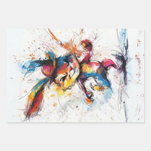 Decoupage Whimsical Splash Painted Rabbit Eichhörn Geschenkpapier Set (Vorderseite)