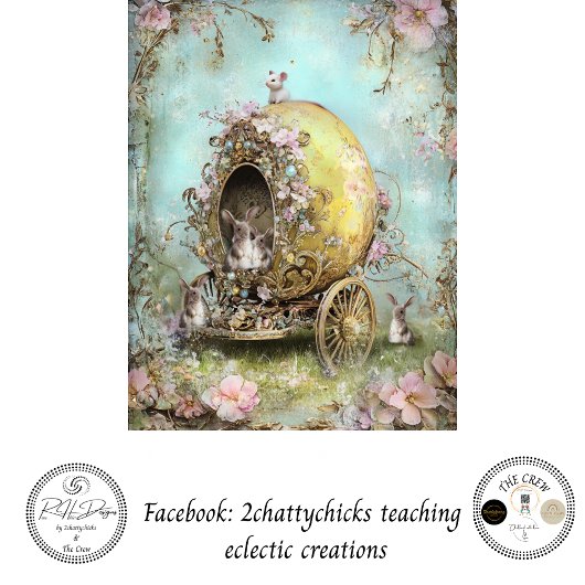 Decoupage Whimsical Spring Easter Rabbit Carriage Seidenpapier