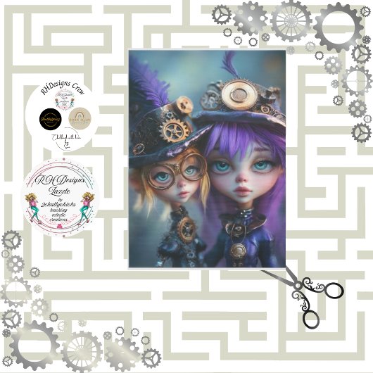 Decoupage Whimsical Steampunk Girls Andrea & Rena Seidenpapier