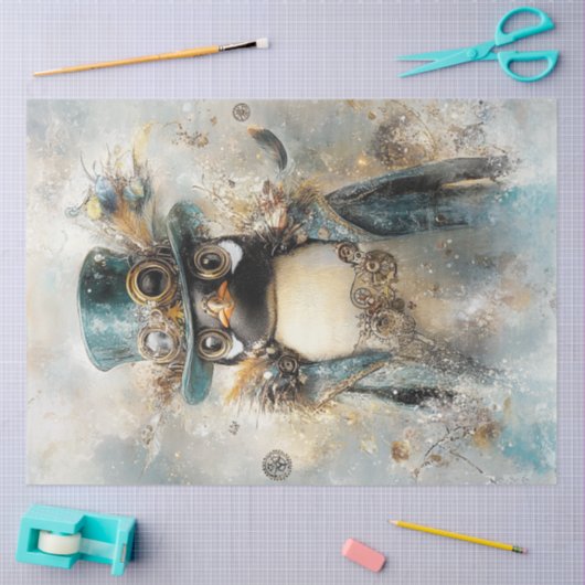Decoupage Whimsical Steampunk Pinguin Teals Seidenpapier (Basteln)