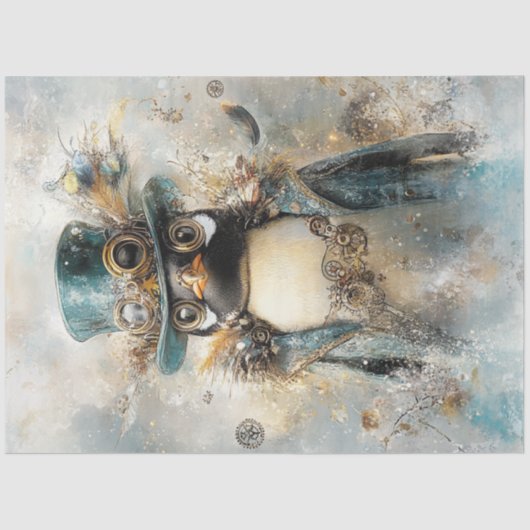 Decoupage Whimsical Steampunk Pinguin Teals Seidenpapier (Vorderseite)