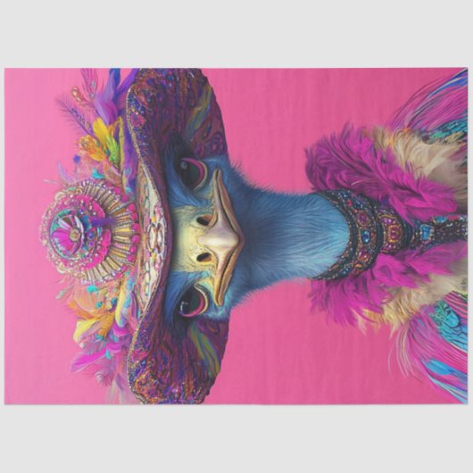 Decoupage Whimsical Wackadoodle Ostrich in Pink Seidenpapier (Vorderseite)