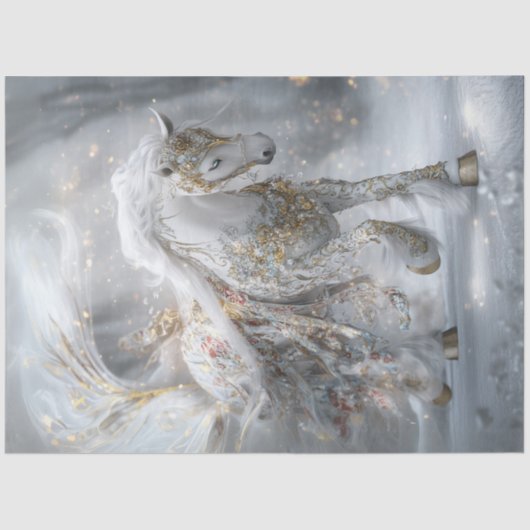 Decoupage Whimsical White Embellished Pferd Seidenpapier (Vorderseite)