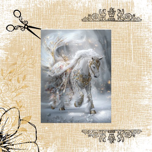 Decoupage Whimsical White Embellished Pferd Seidenpapier