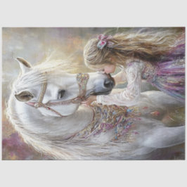 Decoupage Whimsical White Horse Lil Girl Lila Seidenpapier