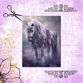 Decoupage Whimsical White Horse Lila & Silver Seidenpapier